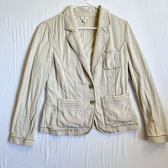 J Jill Womens Linen Blend Lightweight Herringbone Beige Jacket Blazer Size 6 - Picture 1 of 7